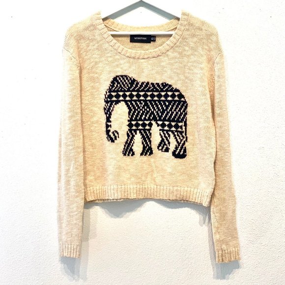 MINKPINK Pink Pride of Place Beige Elephant Knit Long Sleeve Sweater XS - Picture 1 of 9